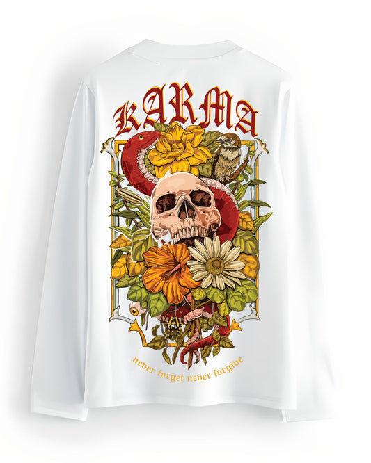 KARMA SKULL POISON POLICY WHITE FULL SLEEVES T-SHIRT