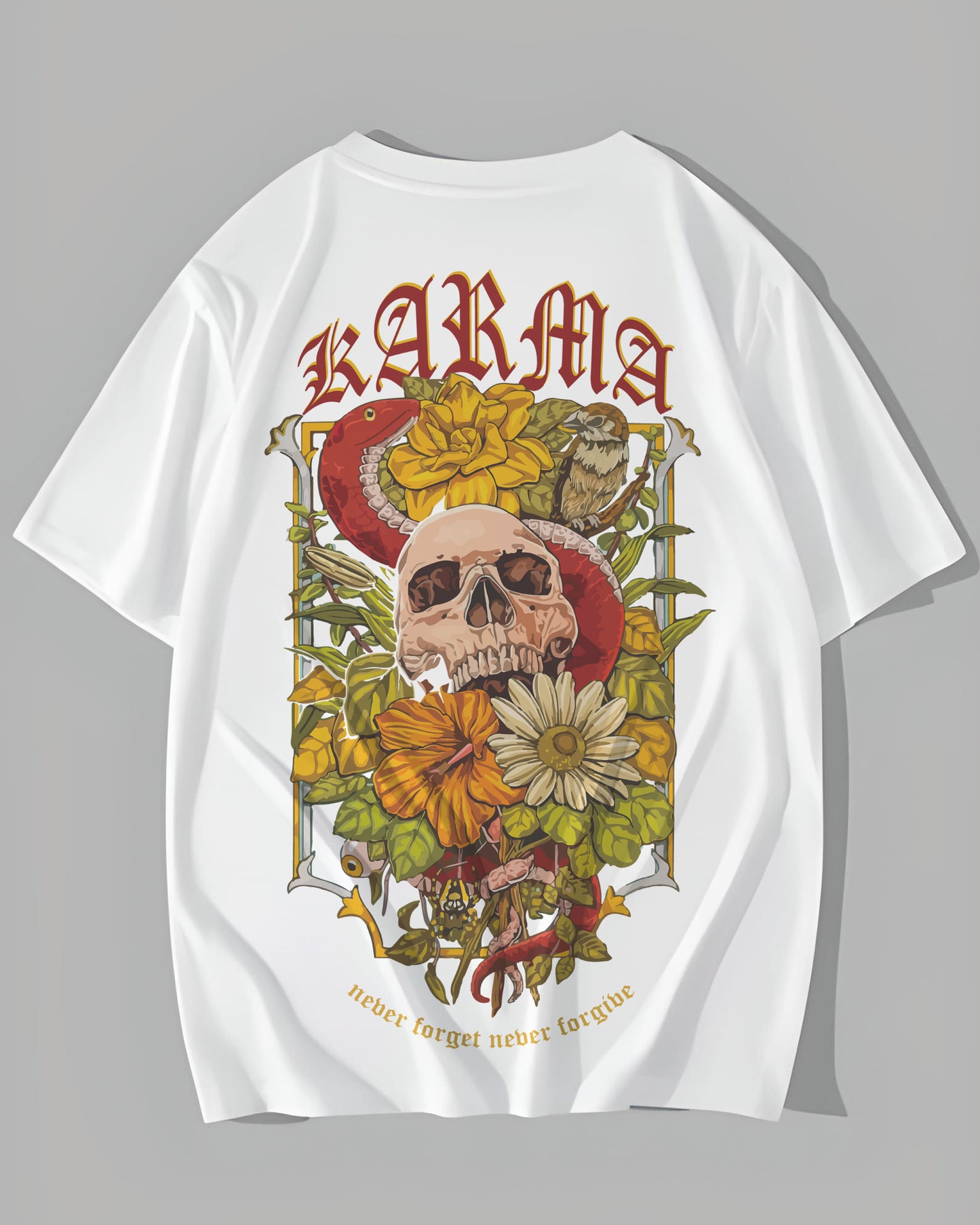 KARMA SKULL POISON POLICY WHITE OVERSIZED T-SHIRT