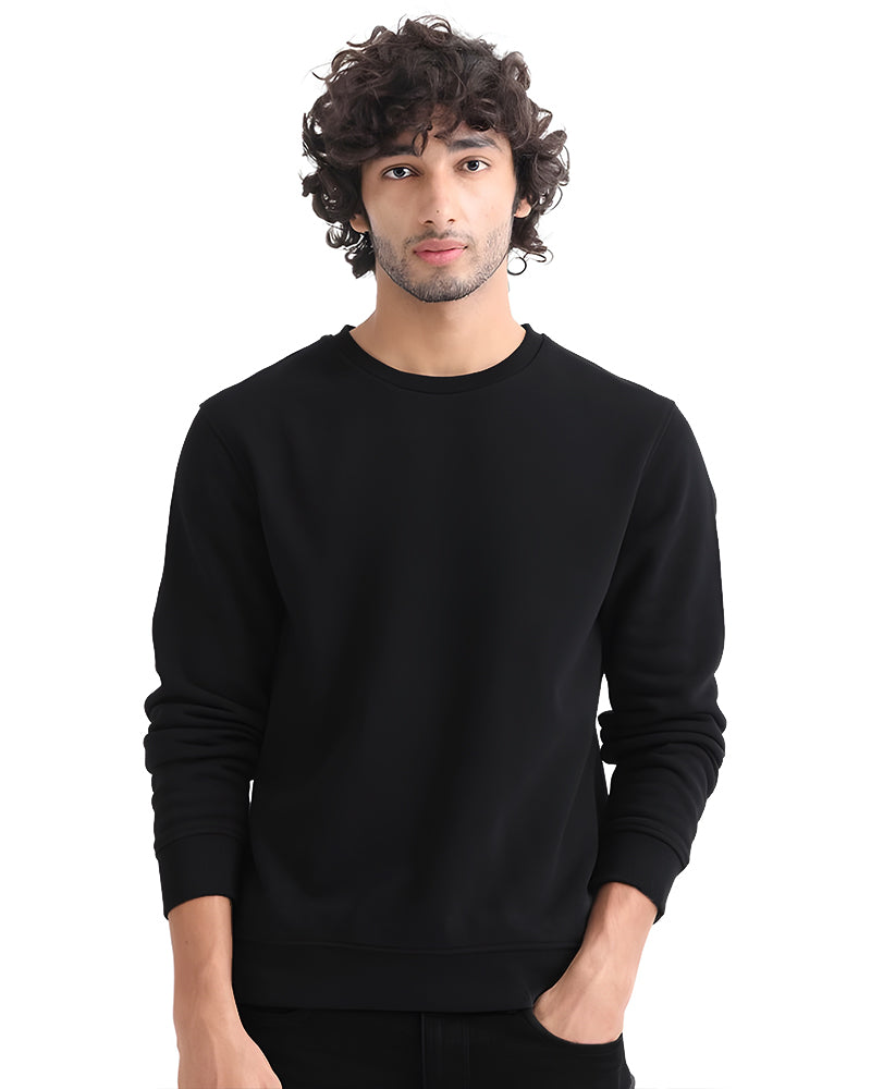 Printed Black Cotton | Regular Fit Sweatshirt