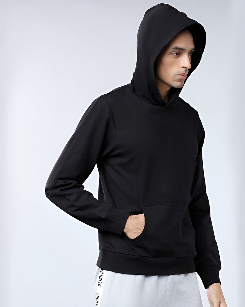 SOLIDS REGULAR FIT BLACK HOODIE