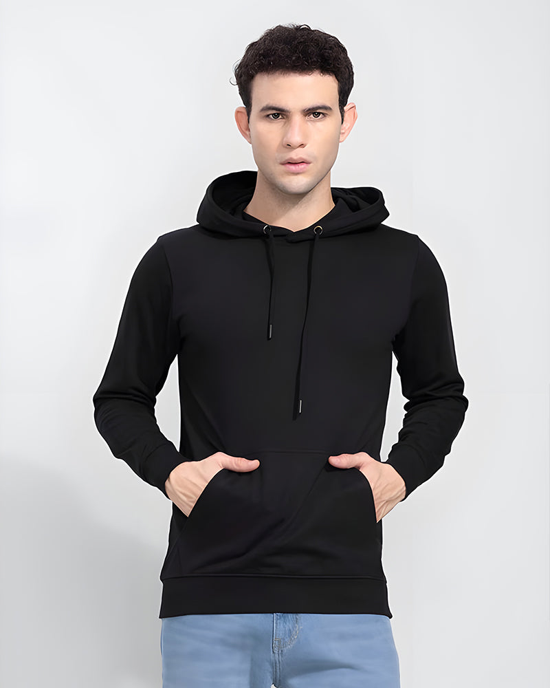 SOLIDS REGULAR FIT BLACK HOODIE