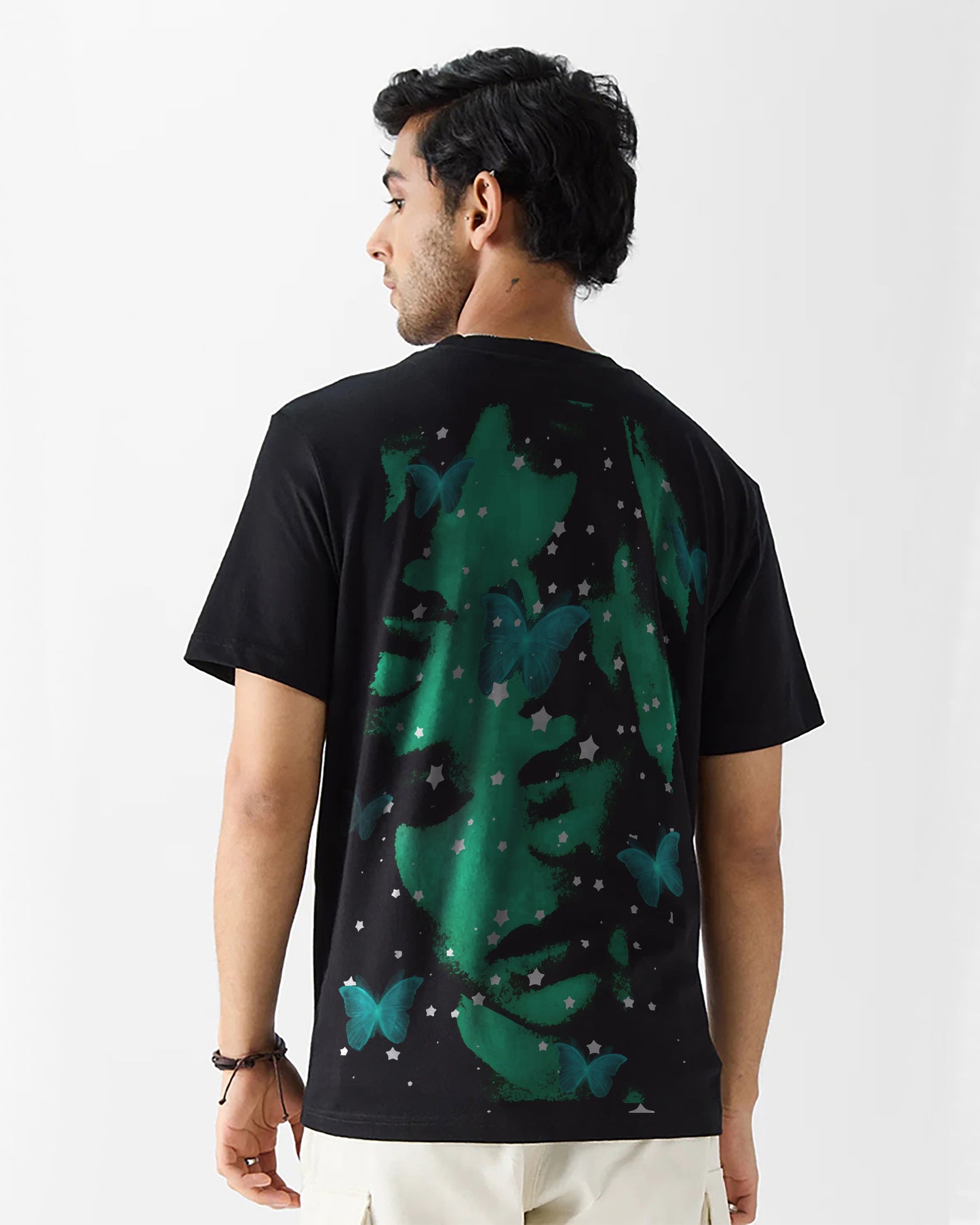 Cosmic Butterfly Black Cotton | Regular Fit Tee