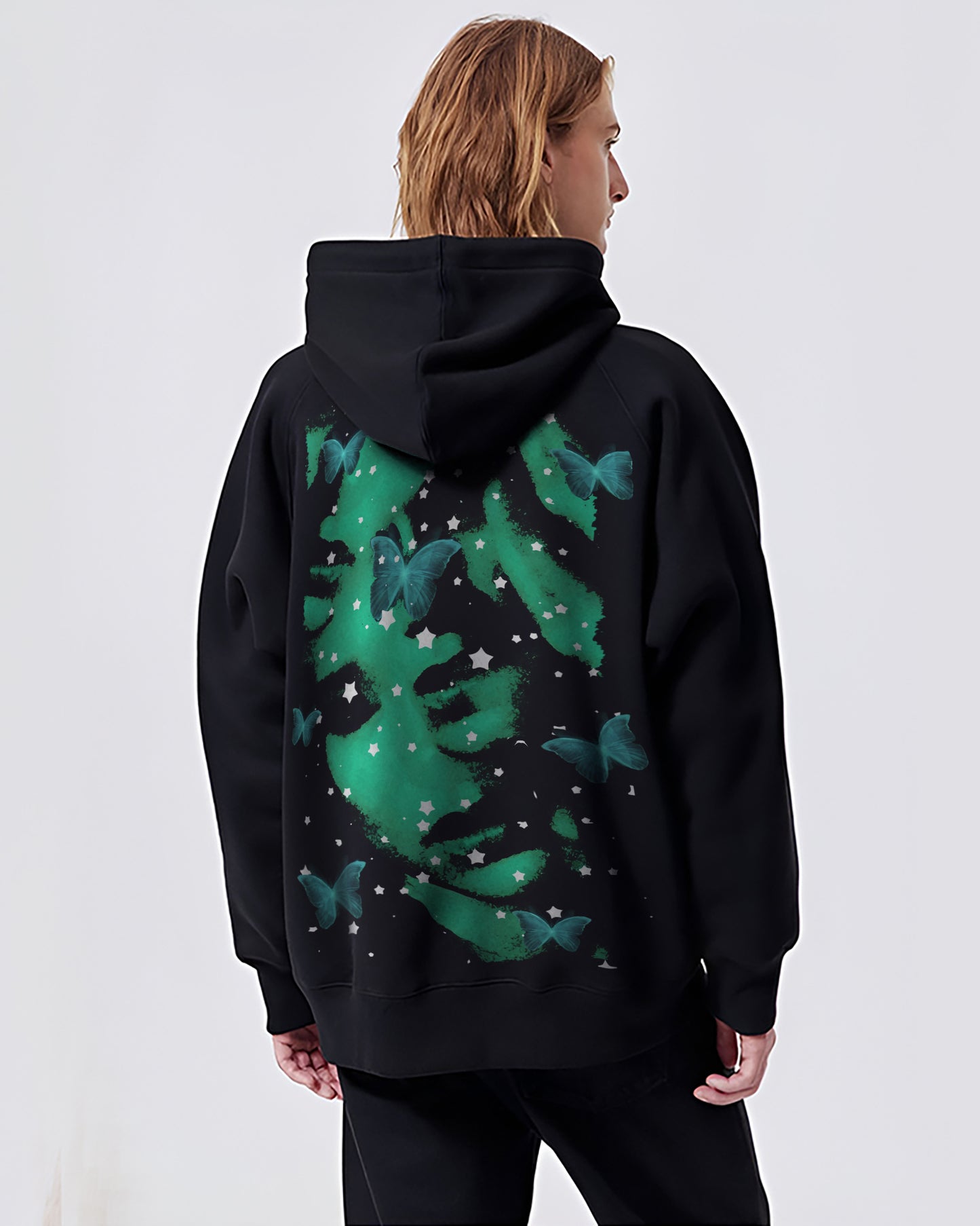 ECCEDENTESIAST BUTTERFLEIS GLITTER BLACK HOODIE