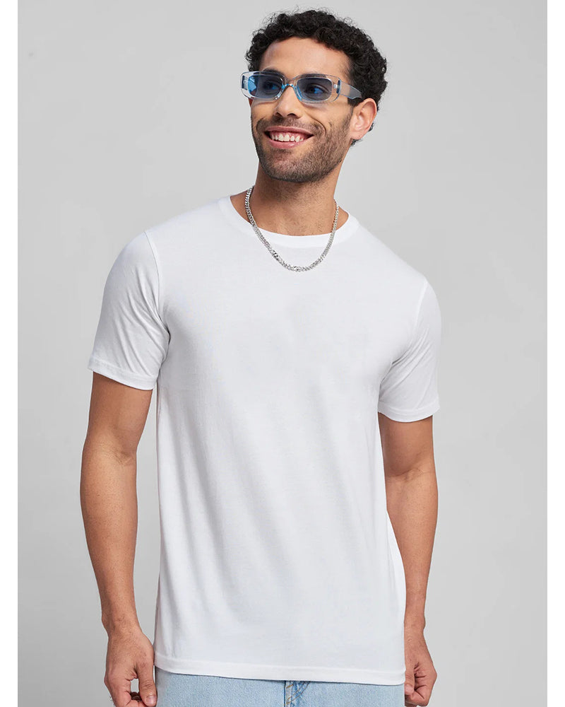 Solid Regular Fit White T-Shirt