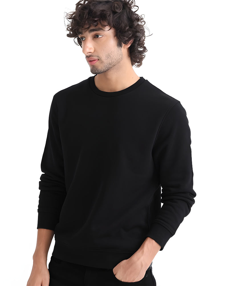 Printed Black Cotton | Regular Fit Sweatshirt