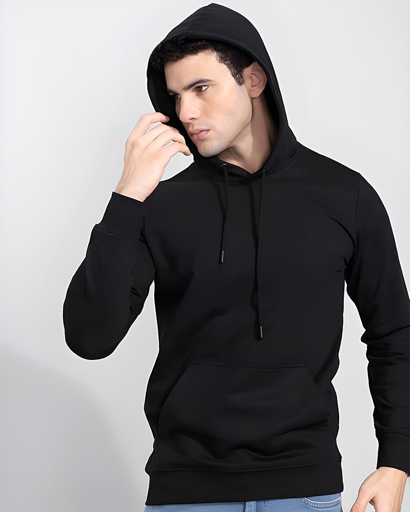 SOLIDS REGULAR FIT BLACK HOODIE