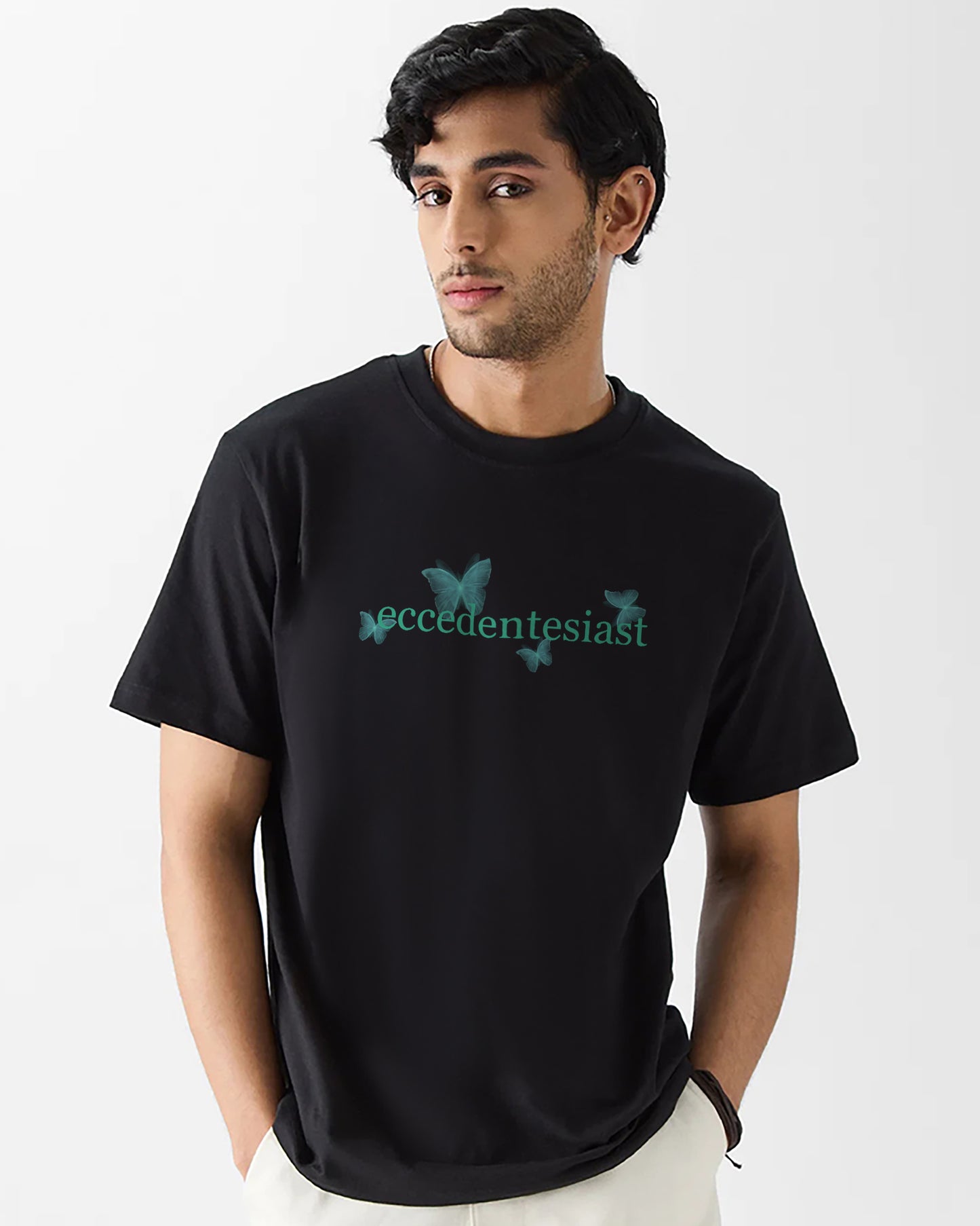 Cosmic Butterfly Black Cotton | Regular Fit Tee