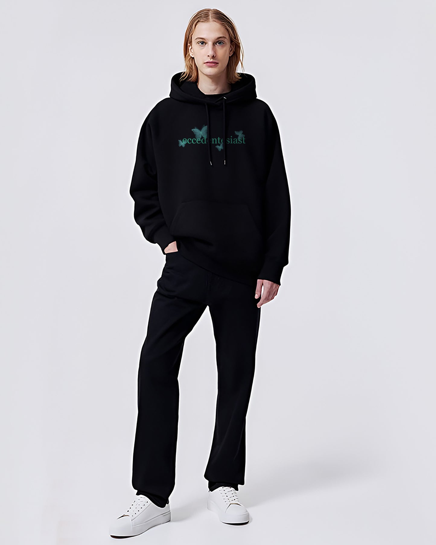 ECCEDENTESIAST BUTTERFLEIS GLITTER BLACK HOODIE