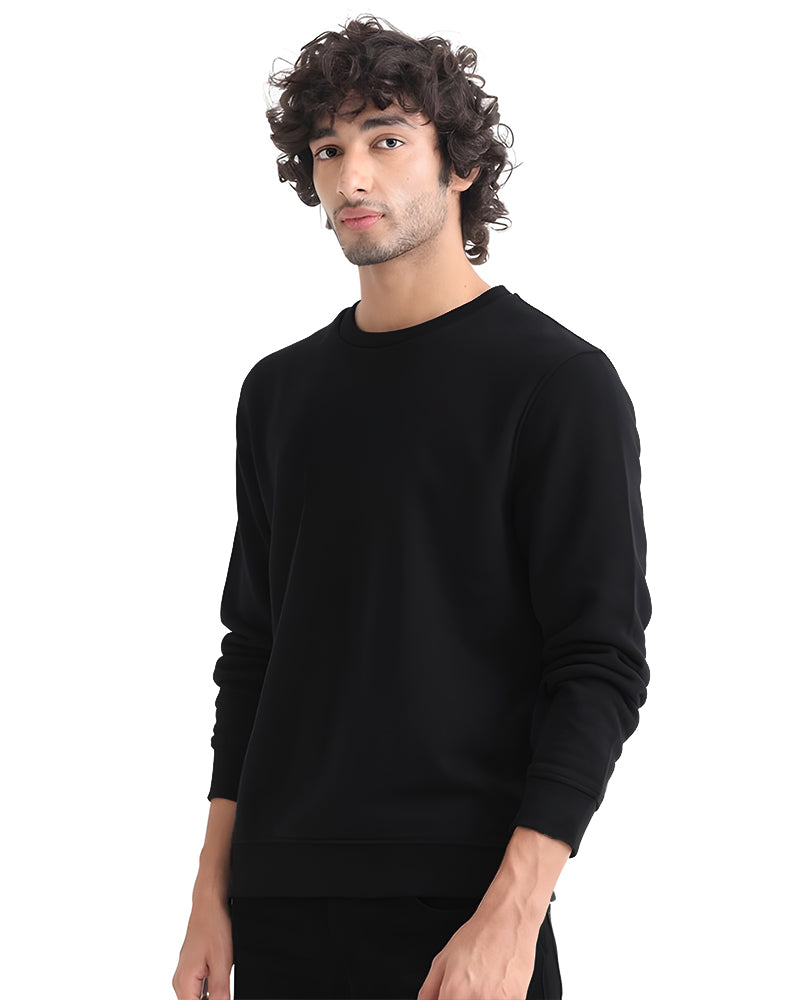 Printed Black Cotton | Regular Fit Sweatshirt