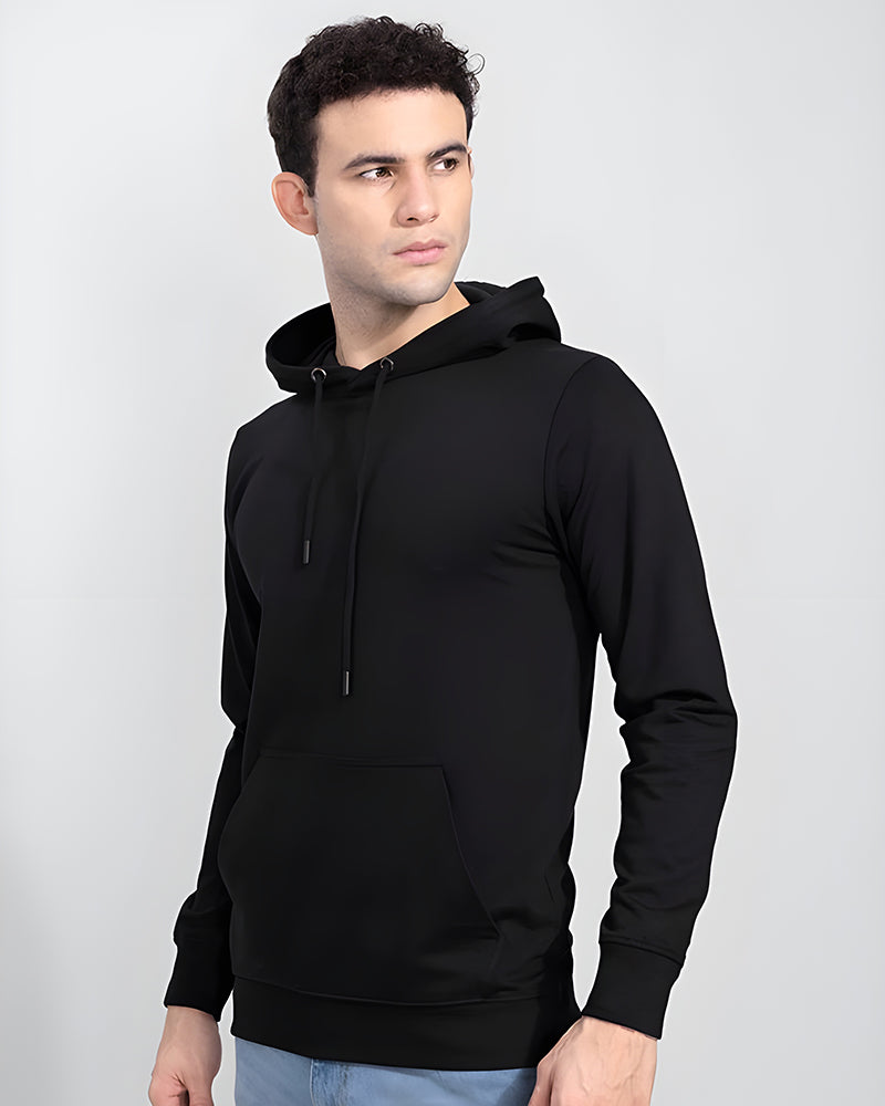 SOLIDS REGULAR FIT BLACK HOODIE