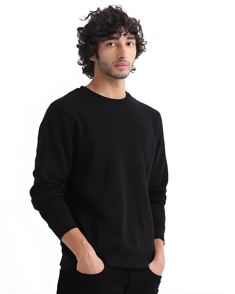 Printed Black Cotton | Regular Fit Sweatshirt