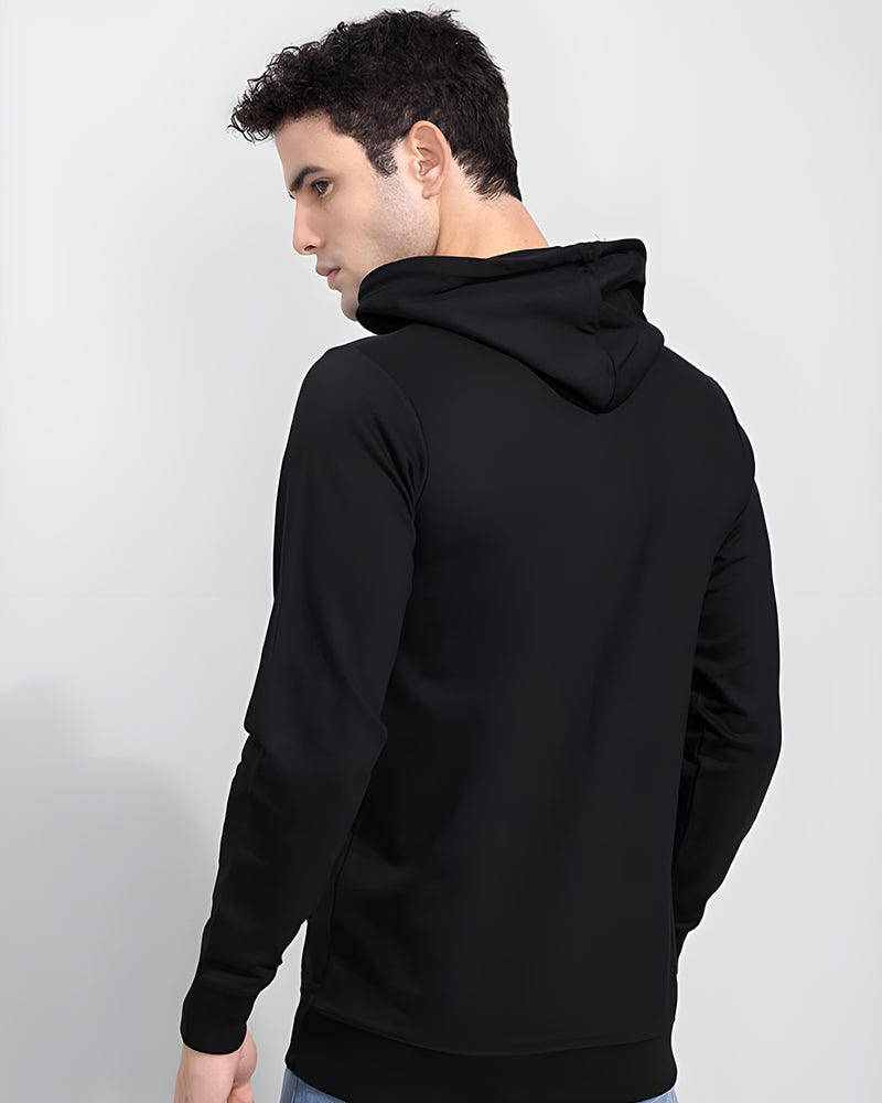 SOLIDS REGULAR FIT BLACK HOODIE