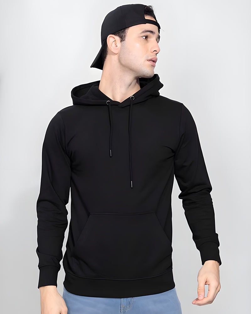 SOLIDS REGULAR FIT BLACK HOODIE