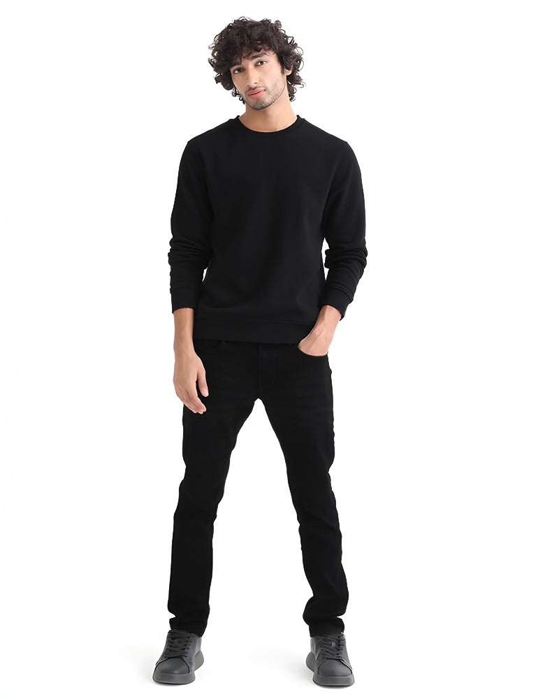 Printed Black Cotton | Regular Fit Sweatshirt