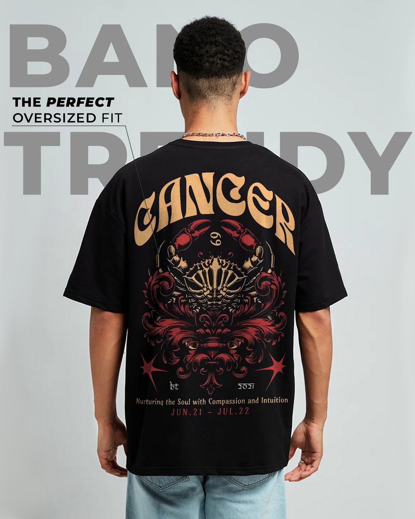 CANCER ZODIAC OVERSIZED T-SHIRT BLACK 260GSM