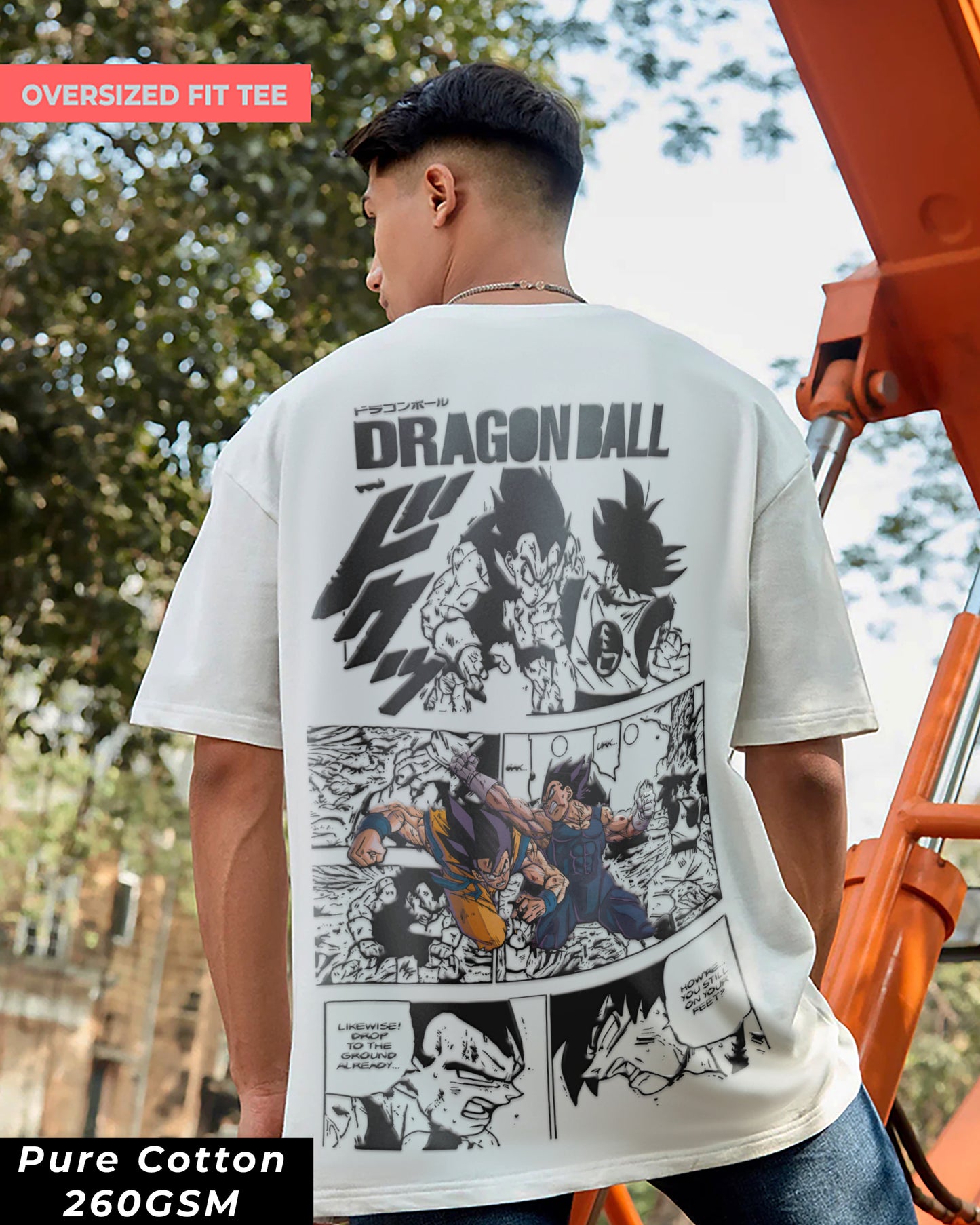 DBZ Comic Style White Oversized Tee 260GSM Cotton