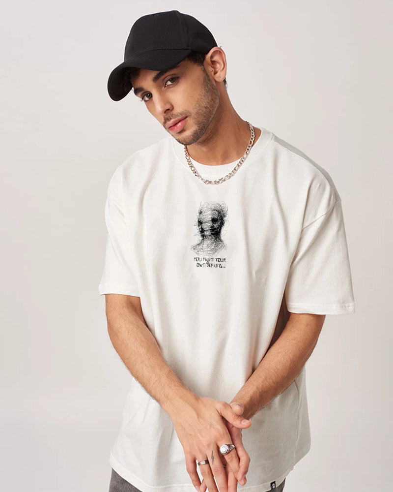 FIGHT YOUR OWN DEMON WHITE OVERSIZED T-SHIRT