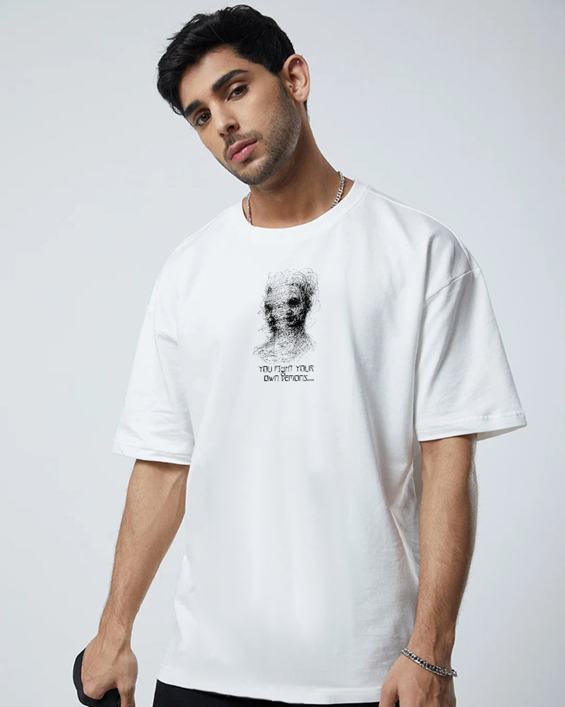 FIGHT YOUR OWN DEMON WHITE OVERSIZED T-SHIRT