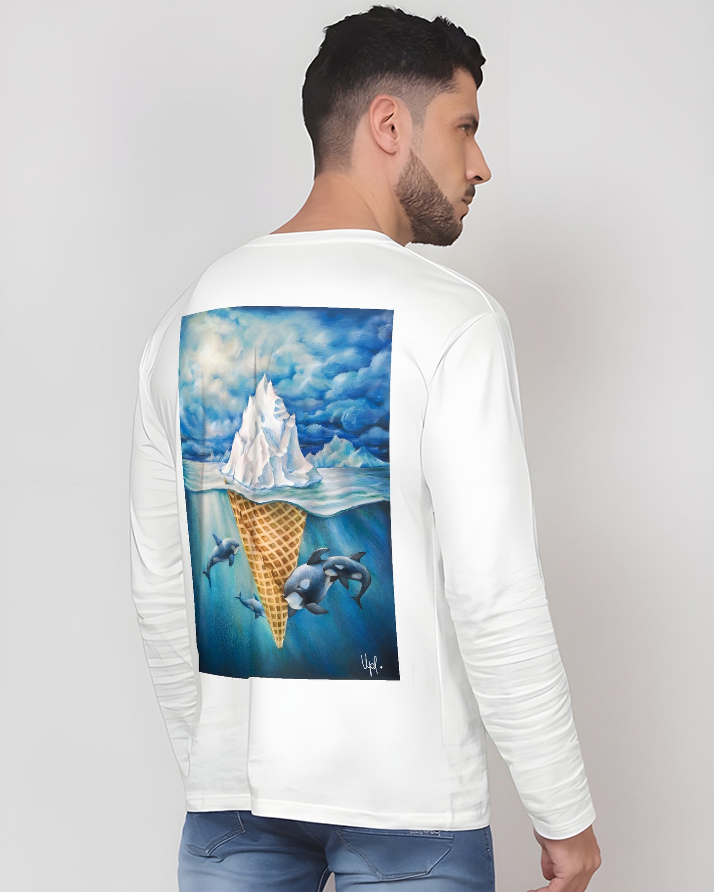 MELTING ICE AND BERG WHITE FULL SLEEVES T-SHIRT