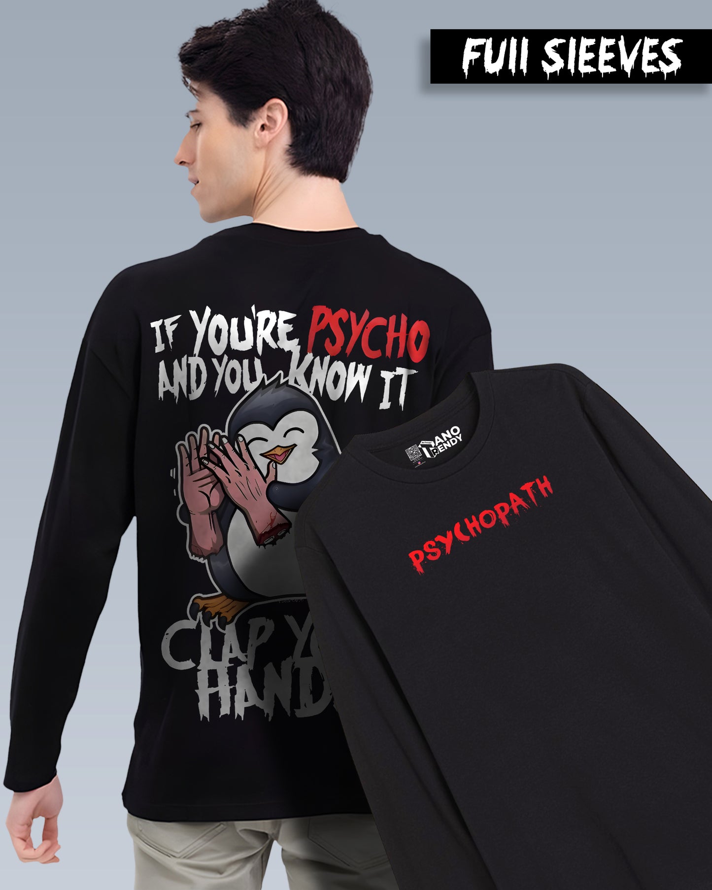 PENGUIN PSYCHOPATH CLAPPING BLACK FULL SLEEVES T-SHIRT