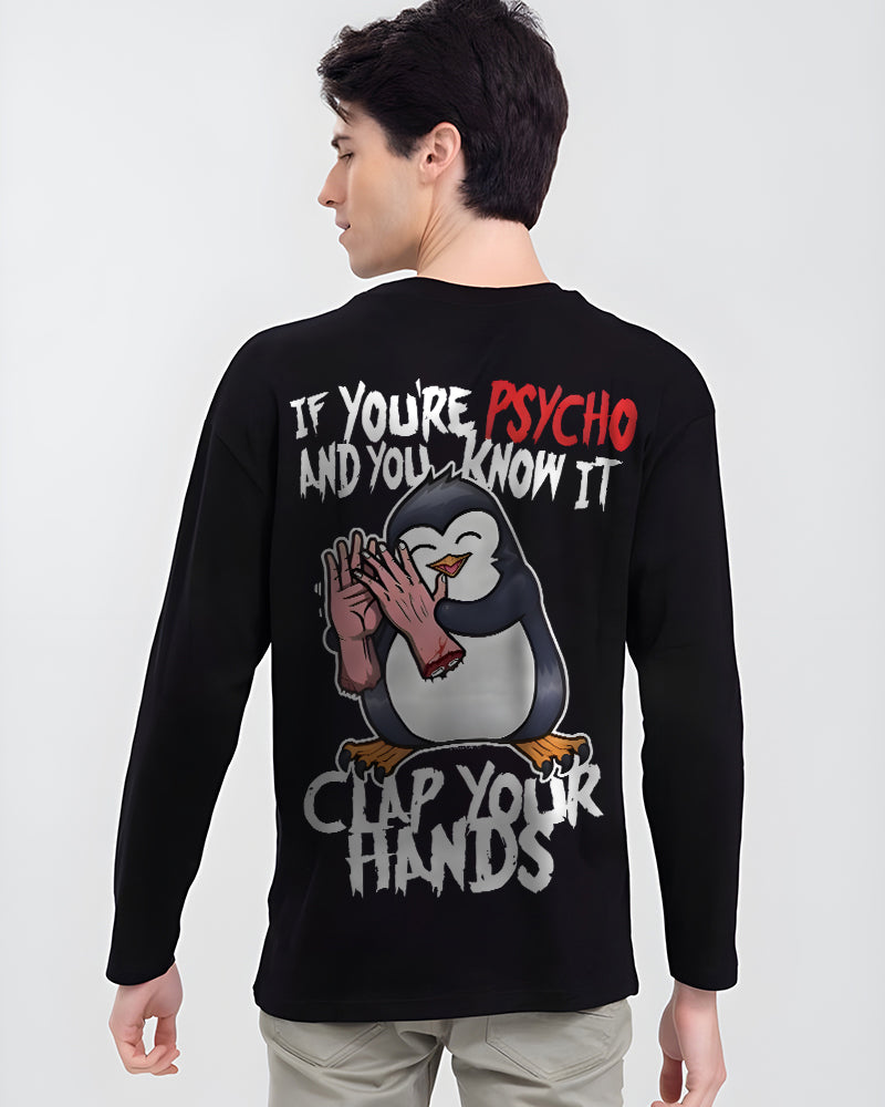 PENGUIN PSYCHOPATH CLAPPING BLACK FULL SLEEVES T-SHIRT