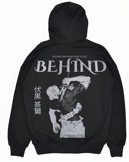 BEHIND ANIME BULKY POWERHOUSE BLACK HOODIE