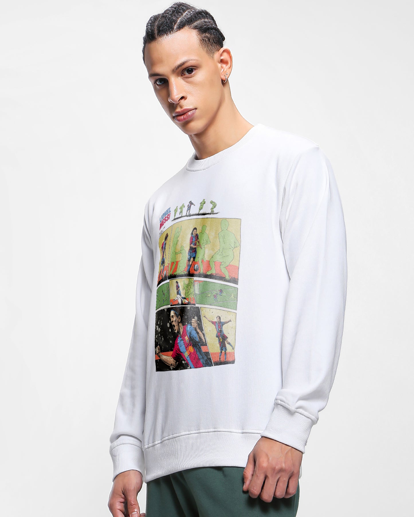 Messi White Cotton | Regular Fit Sweatshirt