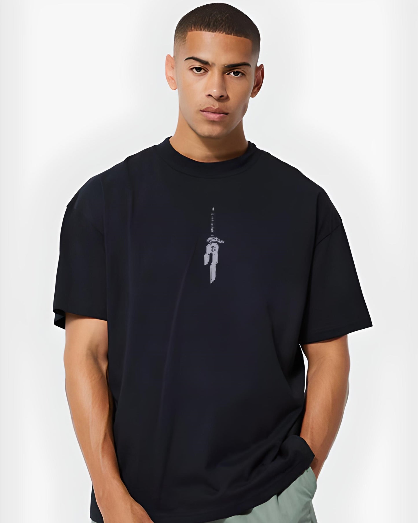 BEHIND ANIME GYM SWORD BLACK OVERSIZED T-SHIRT