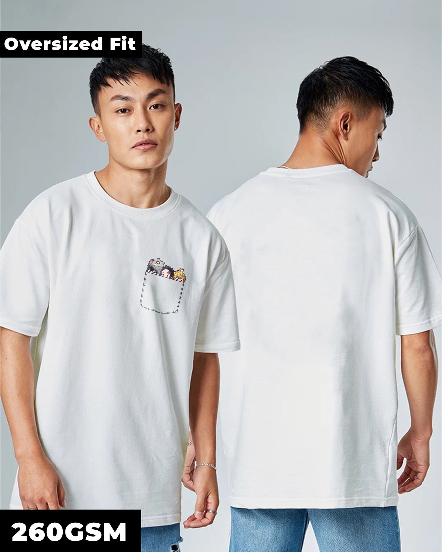 Anime Pocket 260GSM COTTON WHITE | OVERSIZED TEE