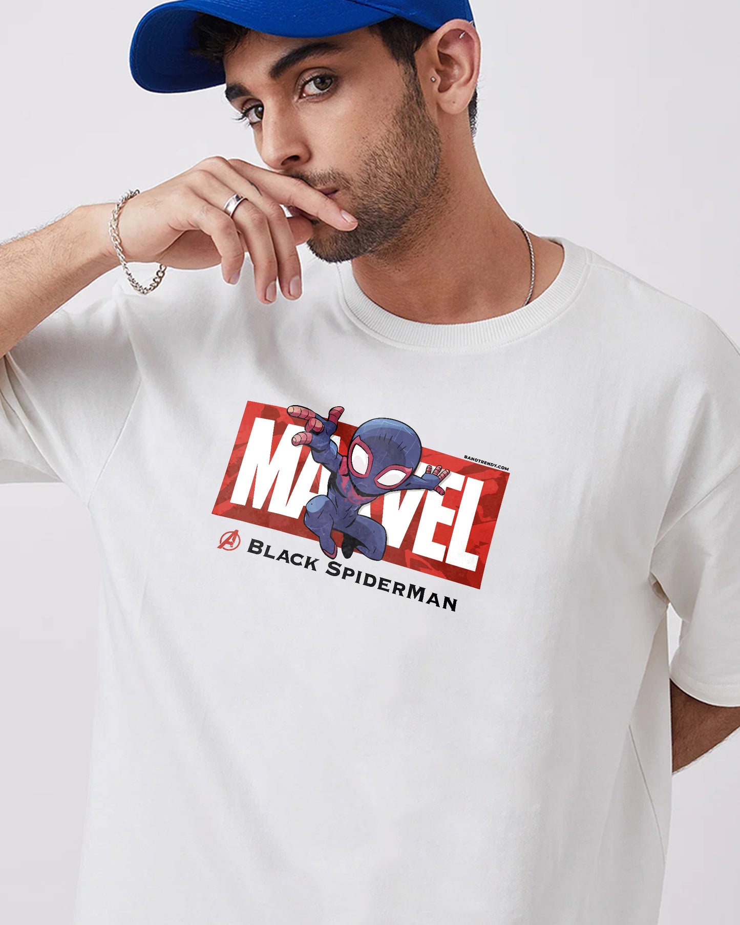 BLACK SPIDER-MAN WHITE OVERSIZED T-SHIRT