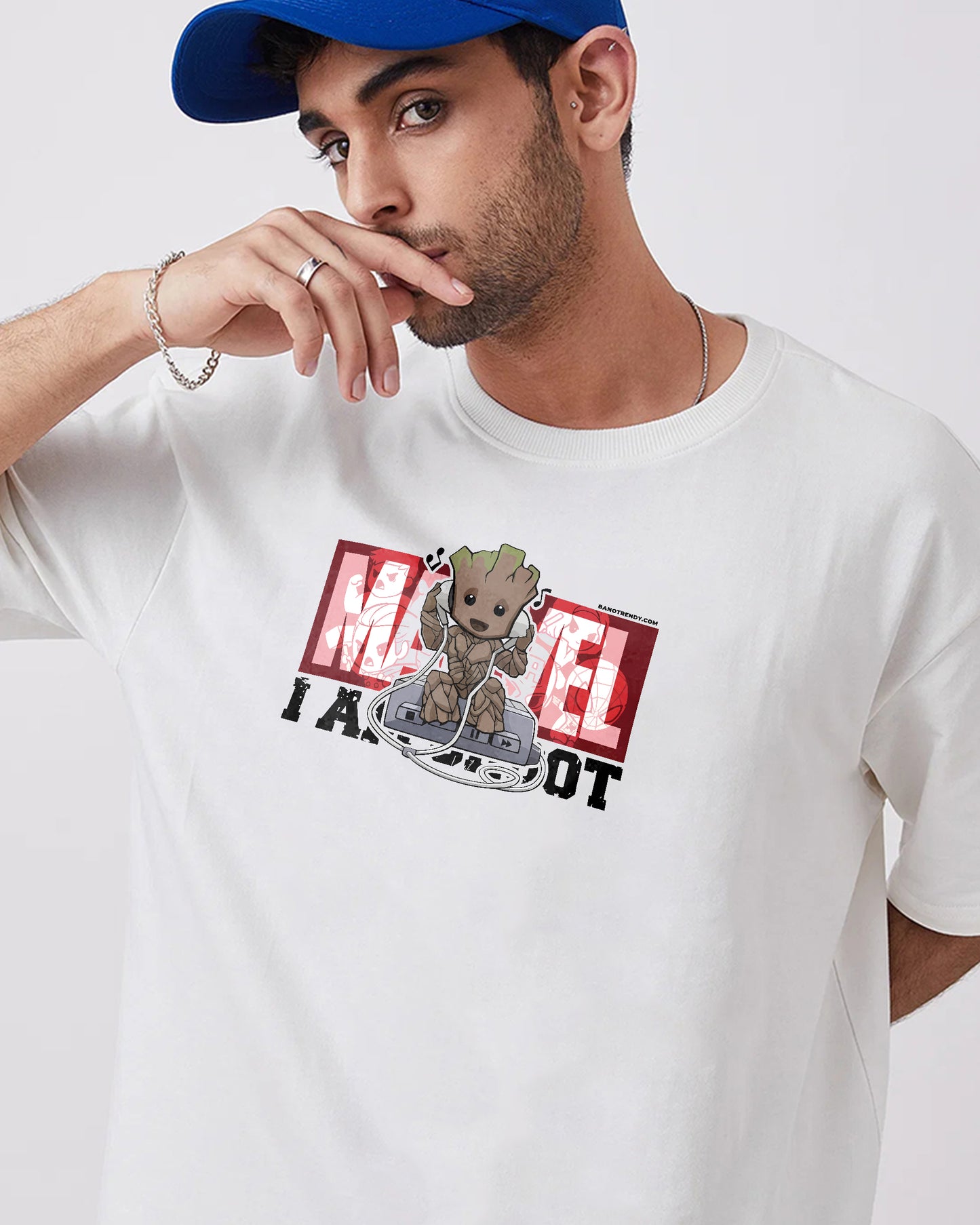 GROOT MARVEL AVENGERS WHITE OVERSIZED T-SHIRT