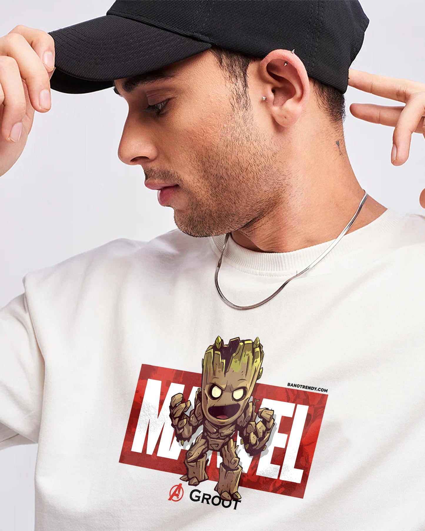 GROOT MARVEL AVENGERS WHITE OVERSIZED T-SHIRT