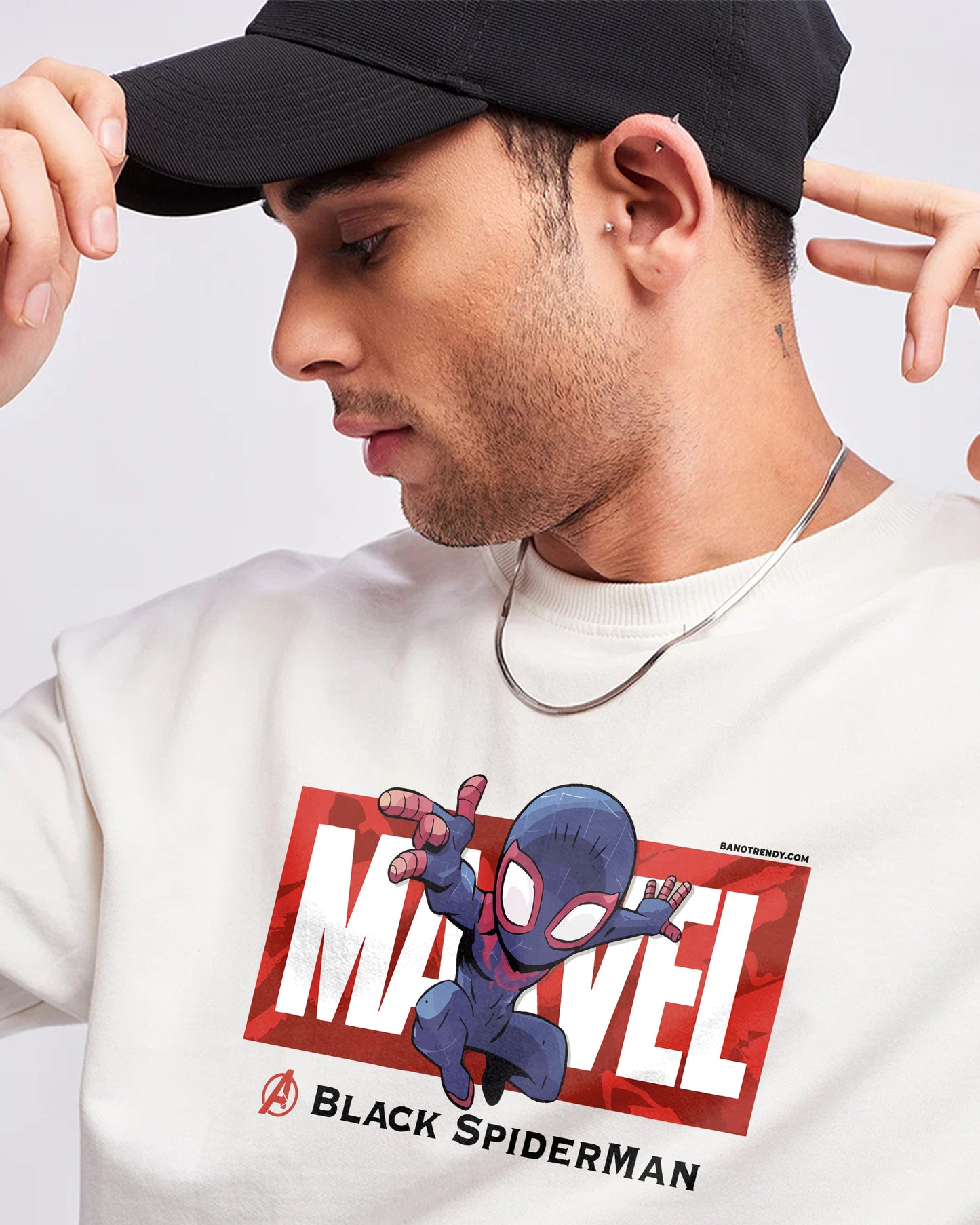 BLACK SPIDER-MAN WHITE OVERSIZED T-SHIRT