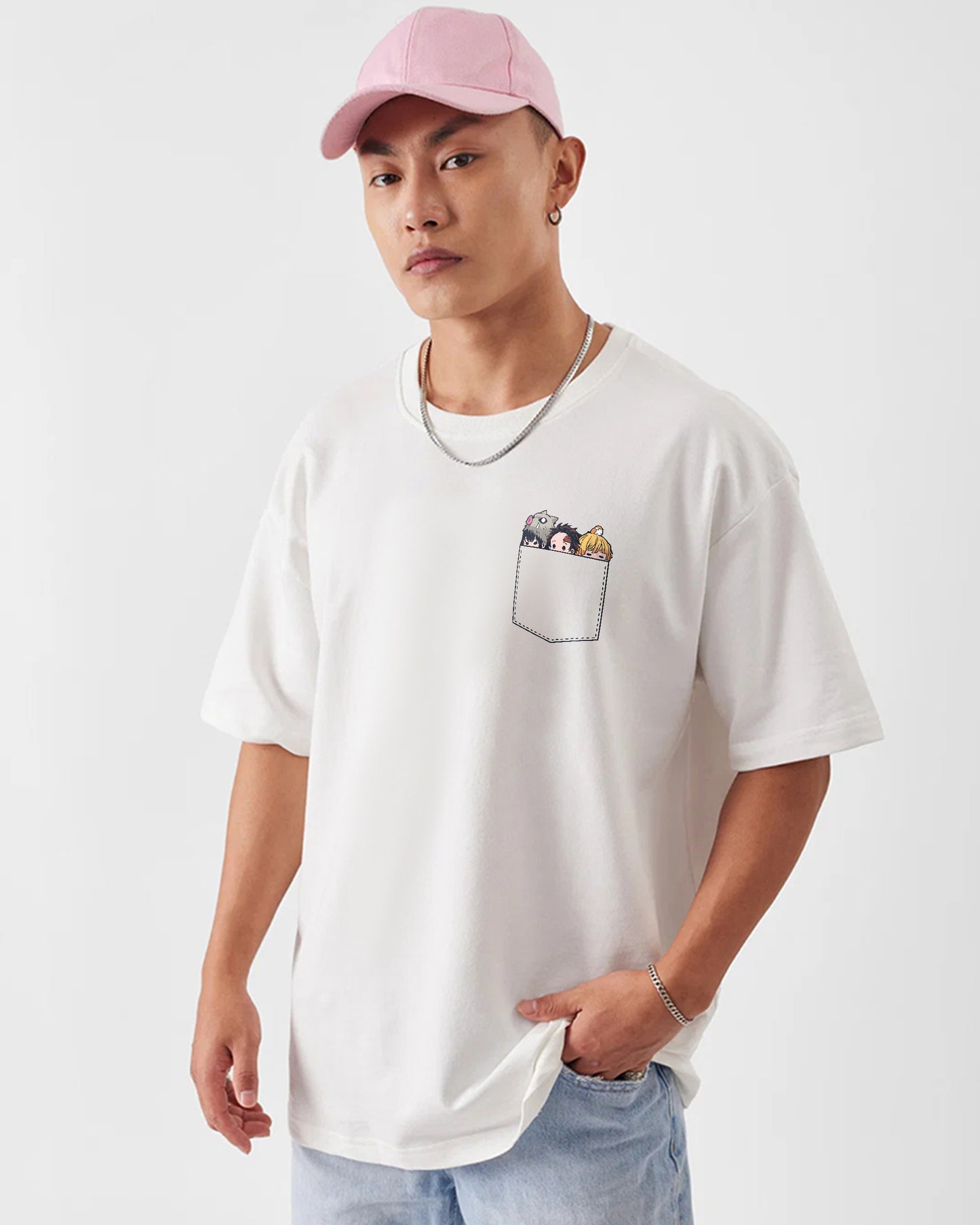 Anime Pocket 260GSM COTTON WHITE | OVERSIZED TEE