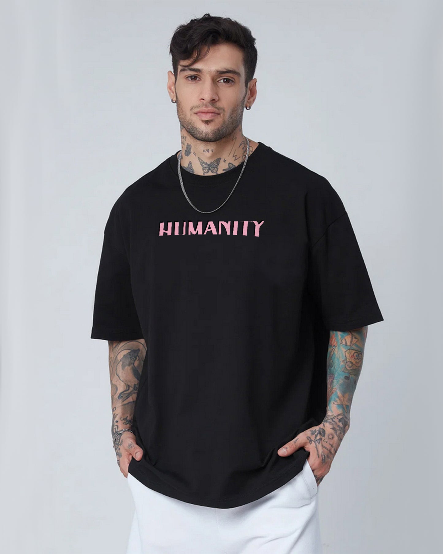 HUMANITY PEACE AND LOVELY BLACK OVERSIZED T-SHIRT