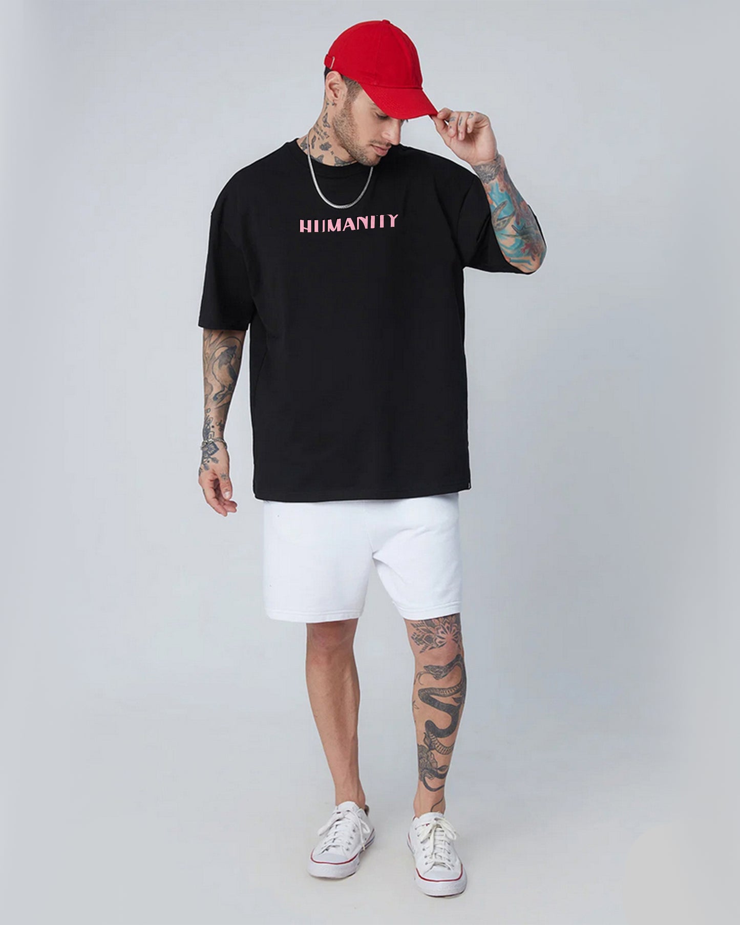 HUMANITY PEACE AND LOVELY BLACK OVERSIZED T-SHIRT