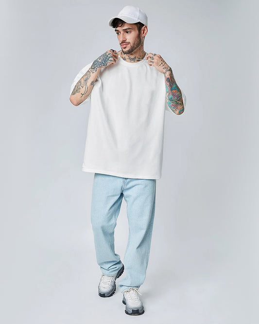 Solid Oversized Fit White T-Shirt