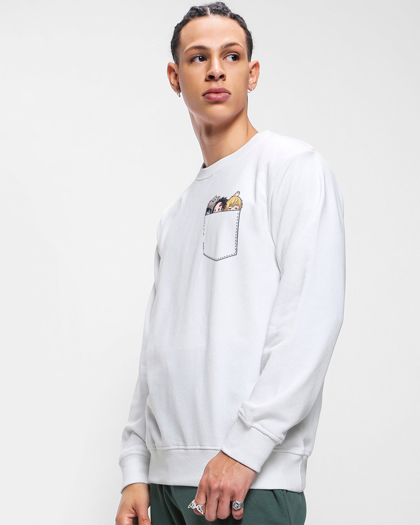 Pocket Anime White | Regular Fit Sweatshirt