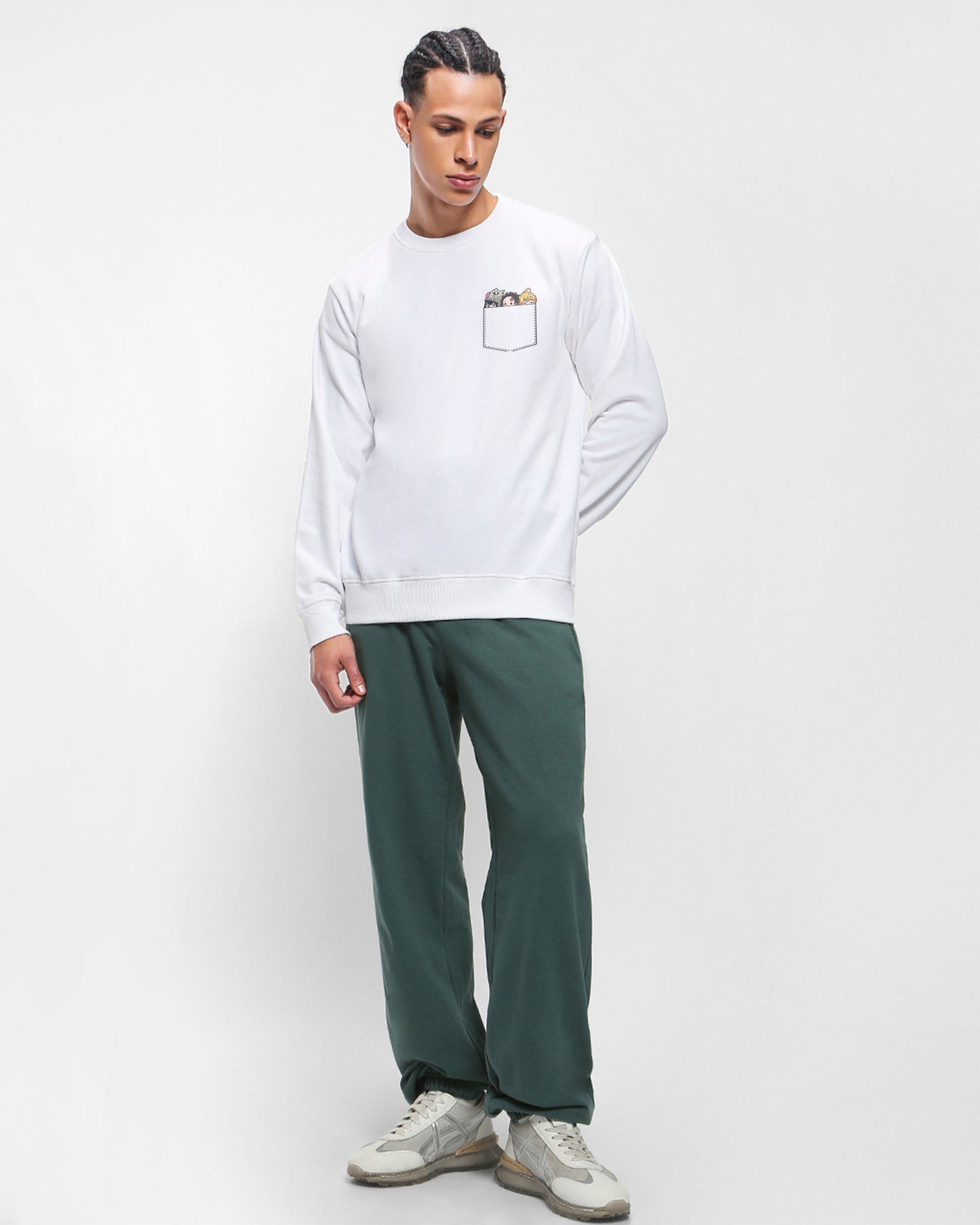 Pocket Anime White | Regular Fit Sweatshirt