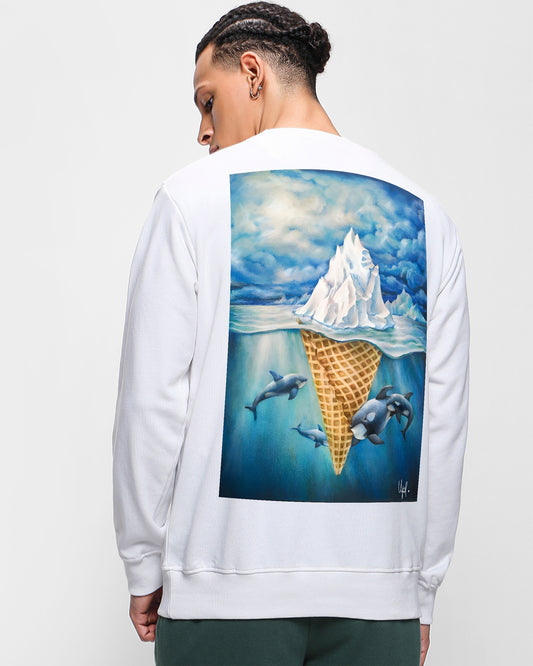 MELTING ICE AND BERG WHITE SWEATSHIRT