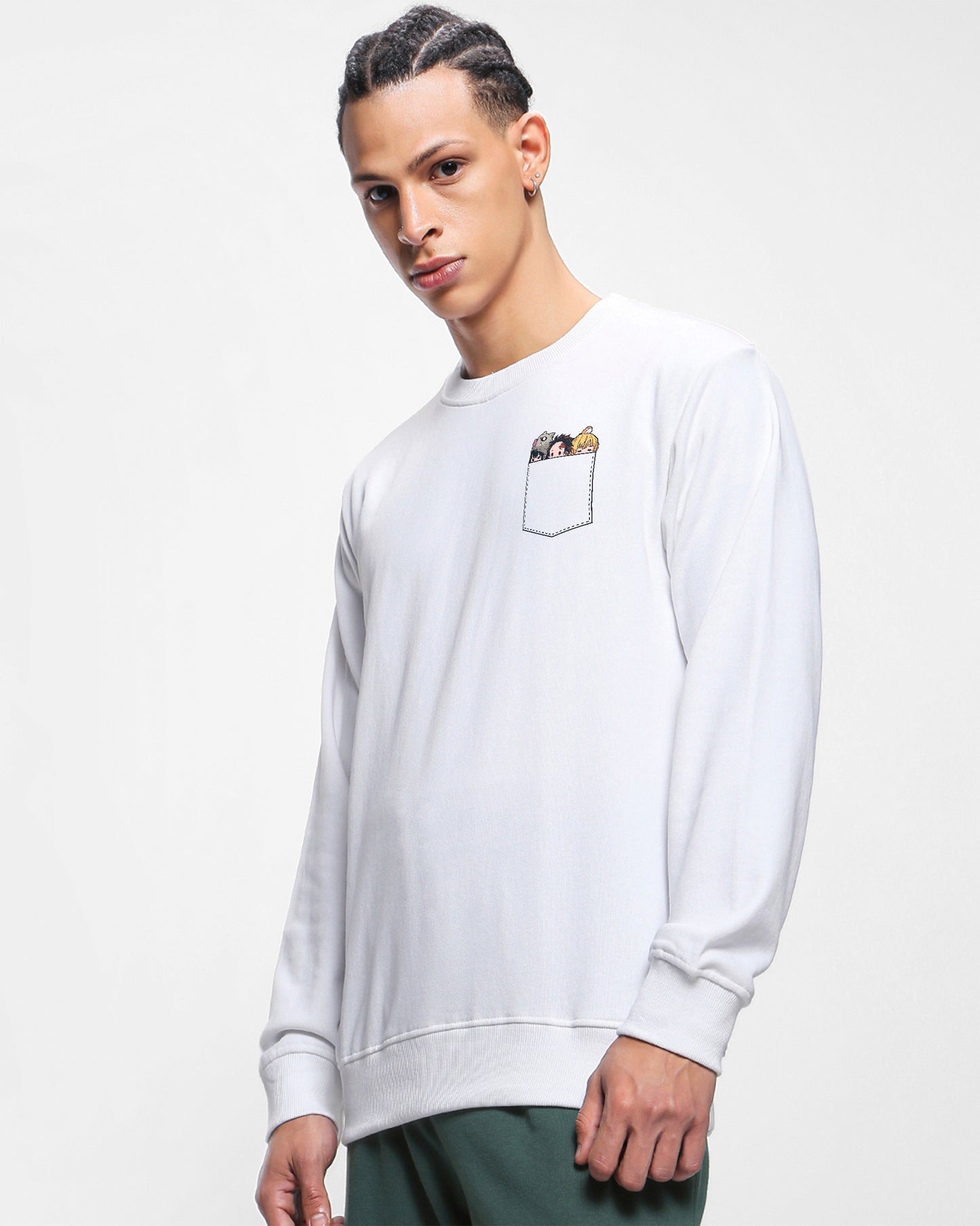 Pocket Anime White | Regular Fit Sweatshirt