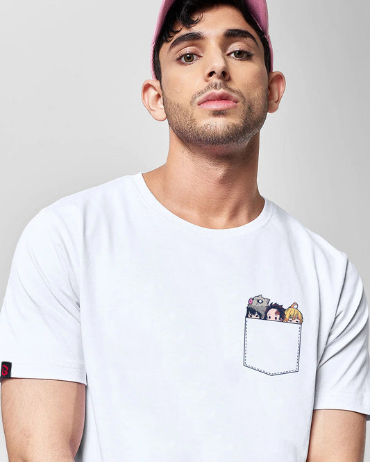 Anime Pocket White Cotton | Regular Fit Tee