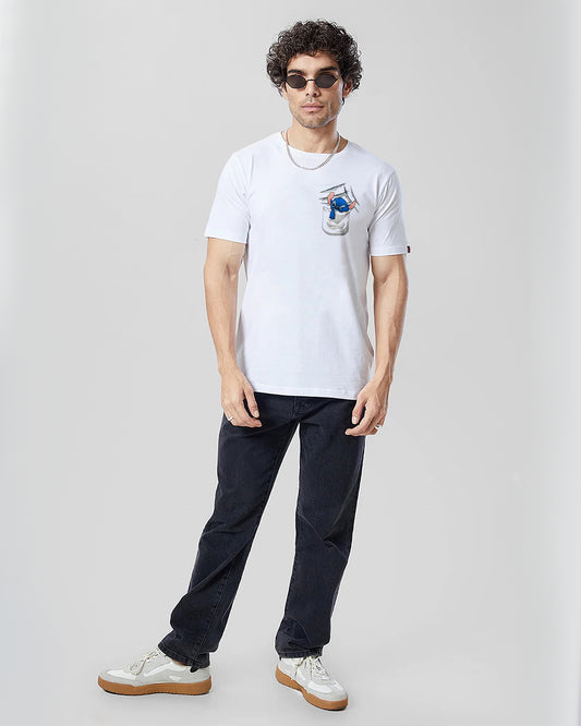 Cute Pocket White Cotton | Regular Fit Tee