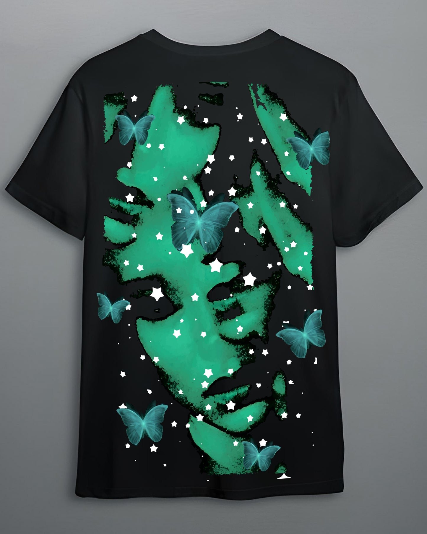 Cosmic Butterfly Black Cotton | Regular Fit Tee