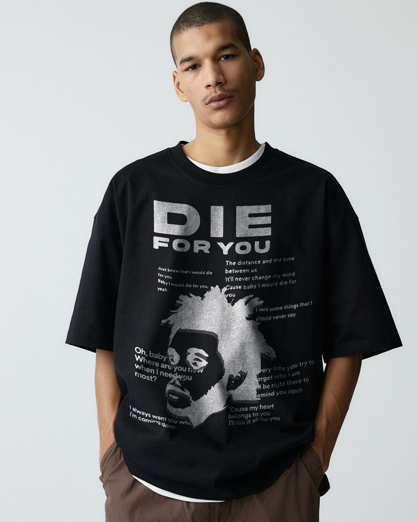 WEEKND DIE FOR YOU SONG BLACK OVERSIZED TEE