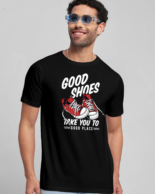 GOOD SHOES FOR GOOD PLACE BLACK T-SHIRT