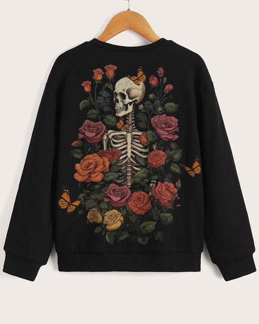 Skeleton Blossom Black Regular Fit Sweatshirt