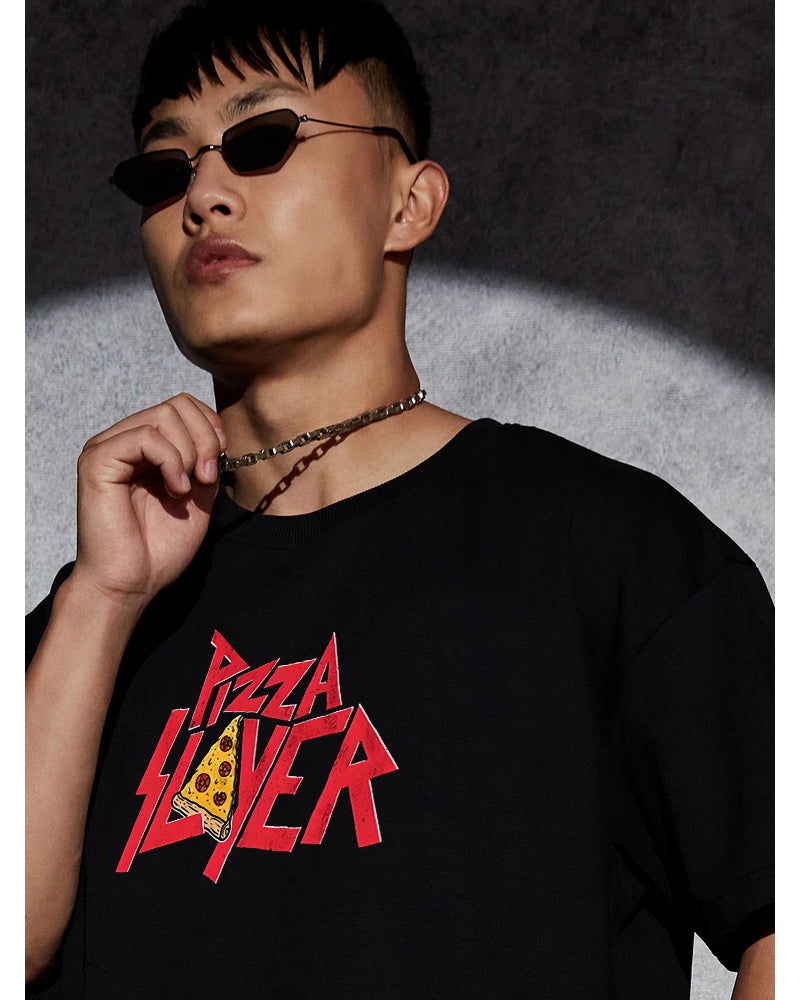 PIZZA SLAYER Oversized Black T-shirt