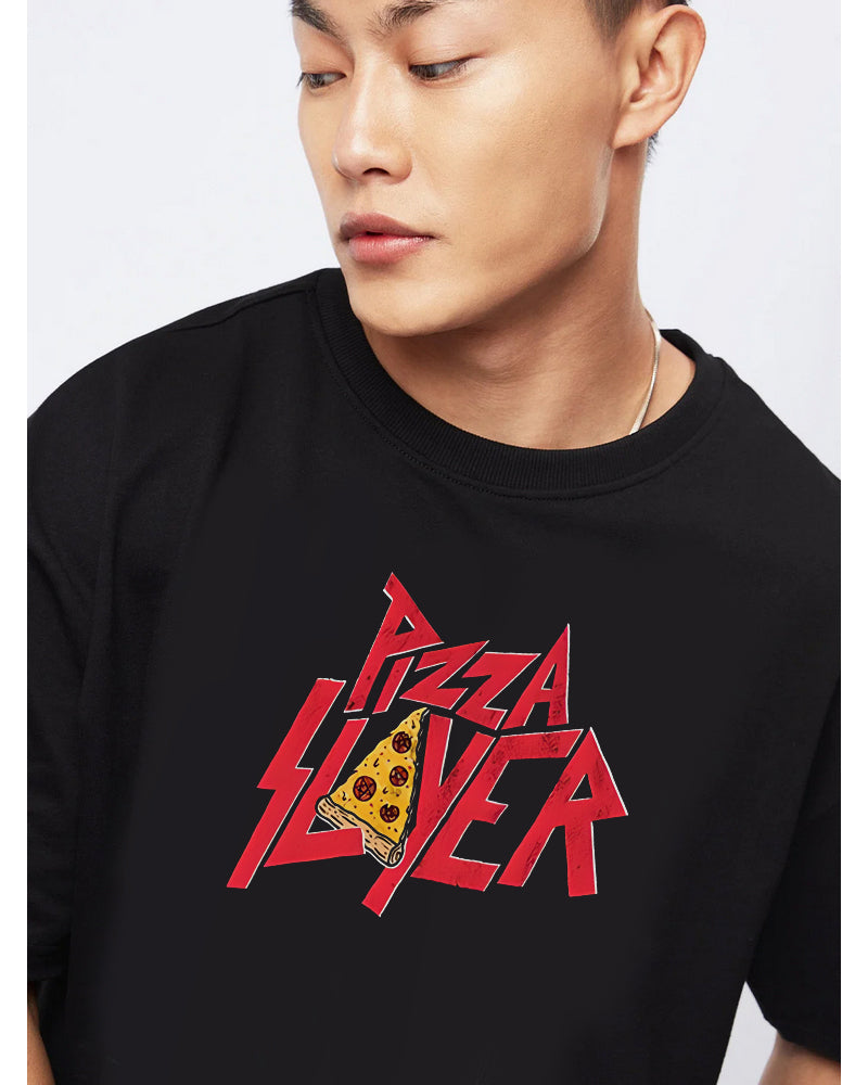 PIZZA SLAYER Oversized Black T-shirt