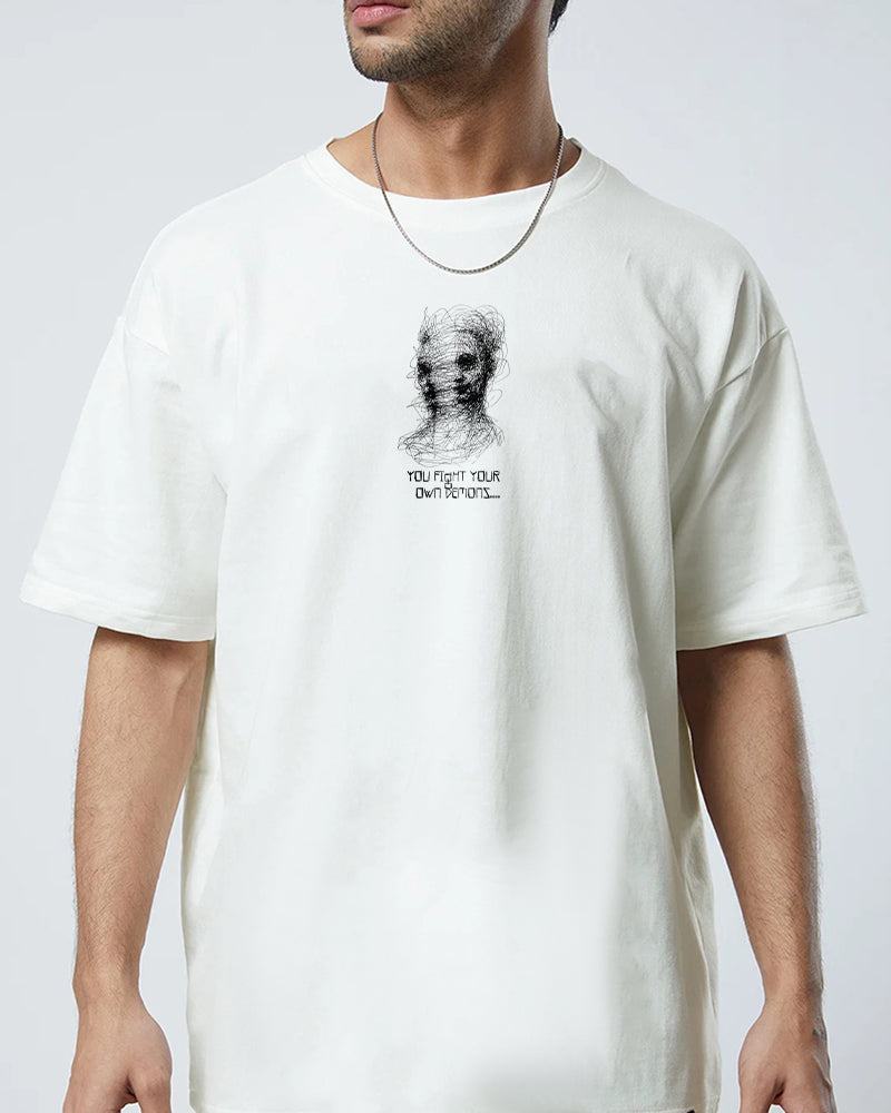 FIGHT YOUR OWN DEMON WHITE OVERSIZED T-SHIRT